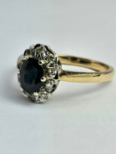 Cargar imagen en el visor de la galería, 1745: Vintage: 9ct Gold French Blue Sapphire Diamonds Cluster Ring- From 1975
