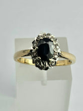 Cargar imagen en el visor de la galería, 1745: Vintage: 9ct Gold French Blue Sapphire Diamonds Cluster Ring- From 1975
