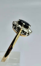 Cargar imagen en el visor de la galería, 1745: Vintage: 9ct Gold French Blue Sapphire Diamonds Cluster Ring- From 1975

