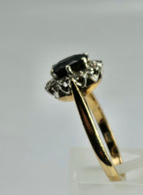 Cargar imagen en el visor de la galería, 1745: Vintage: 9ct Gold French Blue Sapphire Diamonds Cluster Ring- From 1975

