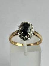 Cargar imagen en el visor de la galería, 1745: Vintage: 9ct Gold French Blue Sapphire Diamonds Cluster Ring- From 1975

