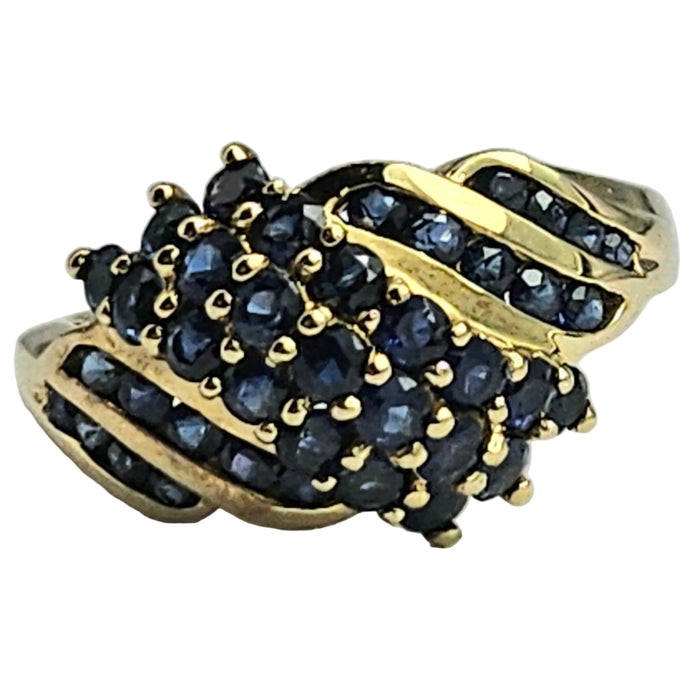 Vintage: 9ct Yellow Gold Blue Sapphire Cocktail Ring
