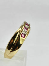Load image into Gallery viewer, 1380: Vintage: 9ct Gold Rubies Diamonds Crossover Ring- sparkling symmetry
