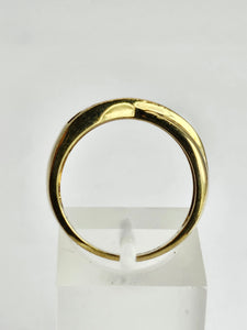 1380: Vintage: 9ct Gold Rubies Diamonds Crossover Ring- sparkling symmetry