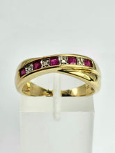 Load image into Gallery viewer, 1380: Vintage: 9ct Gold Rubies Diamonds Crossover Ring- sparkling symmetry
