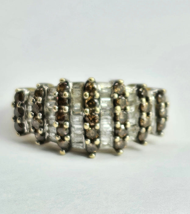 1503 Vintage: 9ct Yellow Gold Champagne & White Diamond Ring
