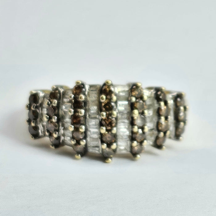 1503 Vintage: 9ct Yellow Gold Champagne & White Diamond Ring