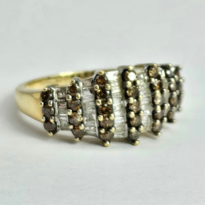 1503 Vintage: 9ct Yellow Gold Champagne & White Diamond Ring
