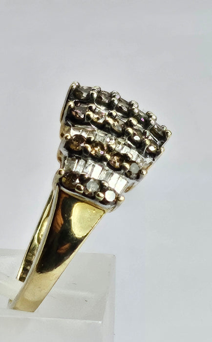 1503 Vintage: 9ct Yellow Gold Champagne & White Diamond Ring