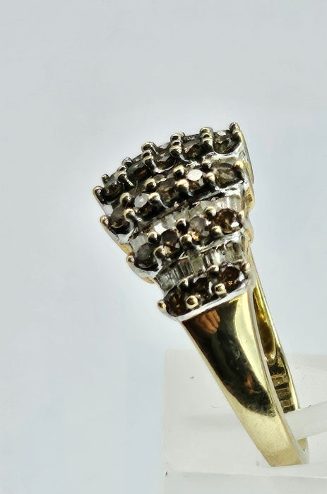 1503 Vintage: 9ct Yellow Gold Champagne & White Diamond Ring
