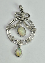 Load image into Gallery viewer, 1740: Vintage: 9ct Gold White Opals Diamonds Pendulum Pendant- crisp, colourful, eye-candy
