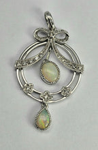 Load image into Gallery viewer, 1740: Vintage: 9ct Gold White Opals Diamonds Pendulum Pendant- crisp, colourful, eye-candy
