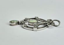 Load image into Gallery viewer, 1740: Vintage: 9ct Gold White Opals Diamonds Pendulum Pendant- crisp, colourful, eye-candy
