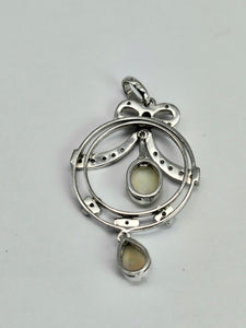 1740: Vintage: 9ct Gold White Opals Diamonds Pendulum Pendant- crisp, colourful, eye-candy