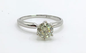 1702: Vintage: 14ct White Gold Brilliant Cut Diamond Solitaire; sparkling natural diamond