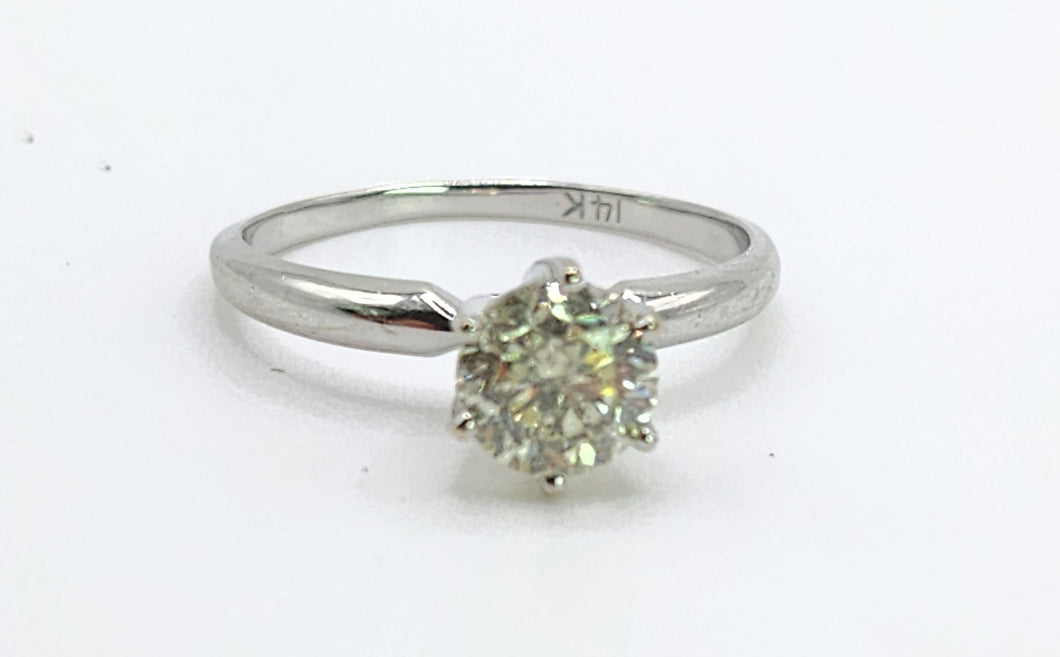 1702: Vintage: 14ct White Gold Brilliant Cut Diamond Solitaire; sparkling natural diamond