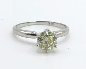 1702: Vintage: 14ct White Gold Brilliant Cut Diamond Solitaire; sparkling natural diamond