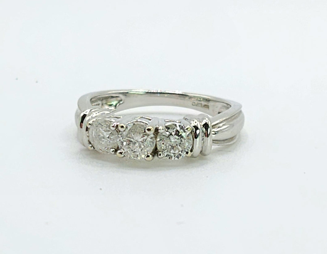 1704:   Modern: 14ct White Gold Brilliant & Round Full Cut Diamonds Trilogy- 0.81ct of natural, sparkling diamonds