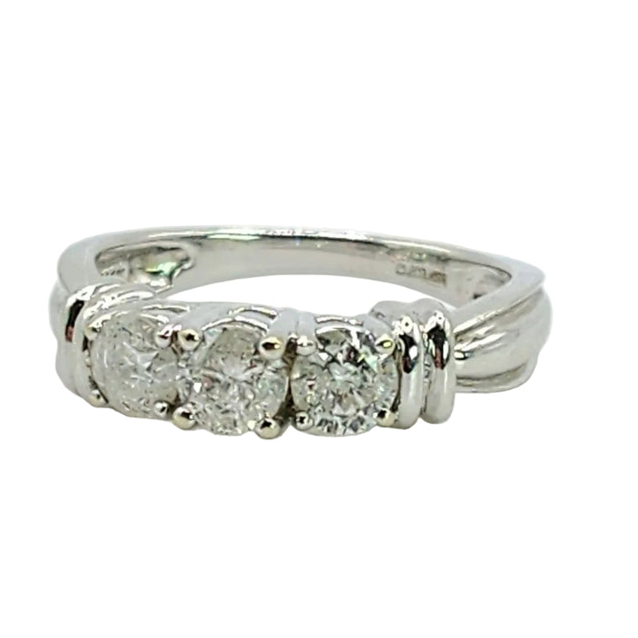 6518 Vintage: 14ct White Gold Diamond Three-Stone Stepped Ring — From Sheffield