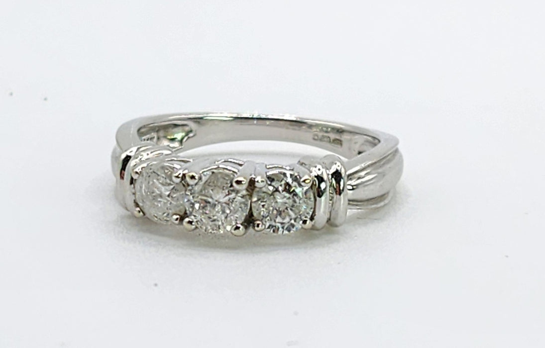 6518 Vintage: 14ct White Gold Diamond Three-Stone Stepped Ring — From Sheffield