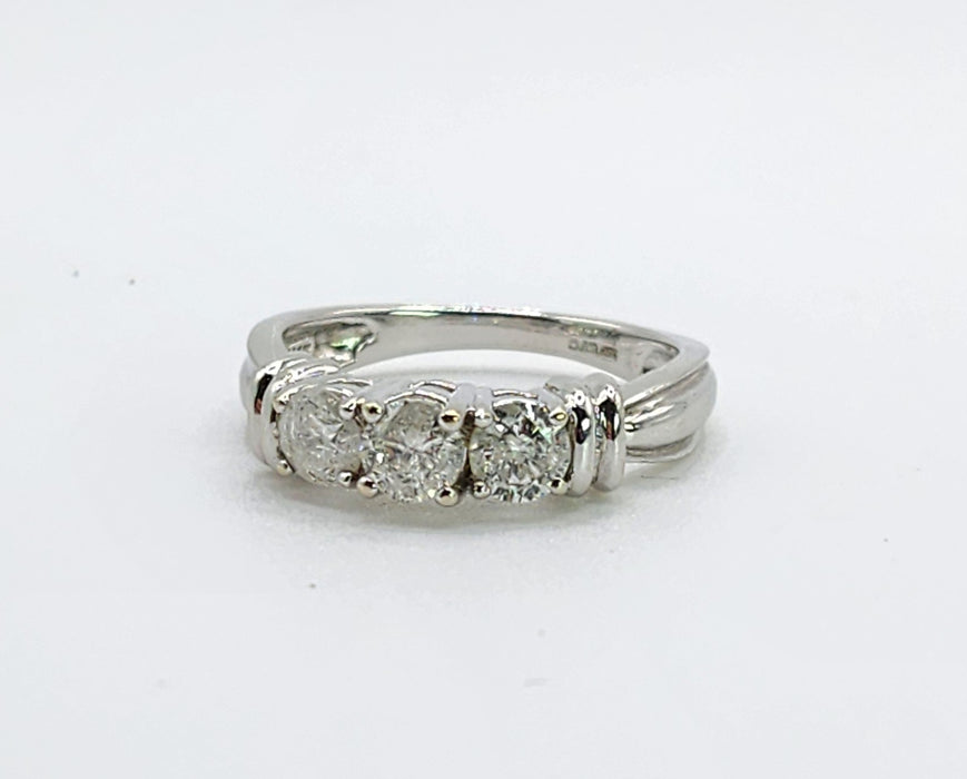 6518 Vintage: 14ct White Gold Diamond Three-Stone Stepped Ring — From Sheffield