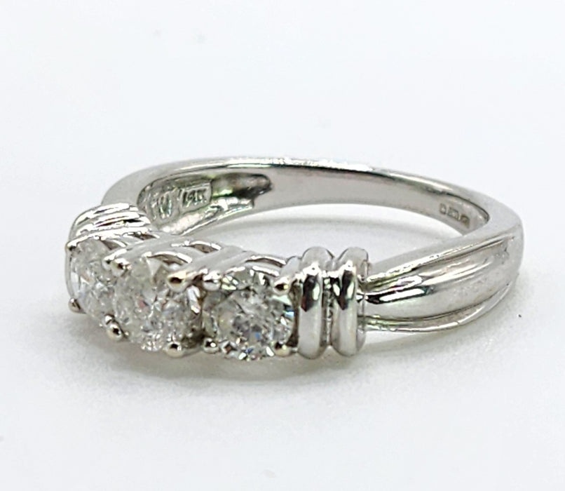 6518 Vintage: 14ct White Gold Diamond Three-Stone Stepped Ring — From Sheffield
