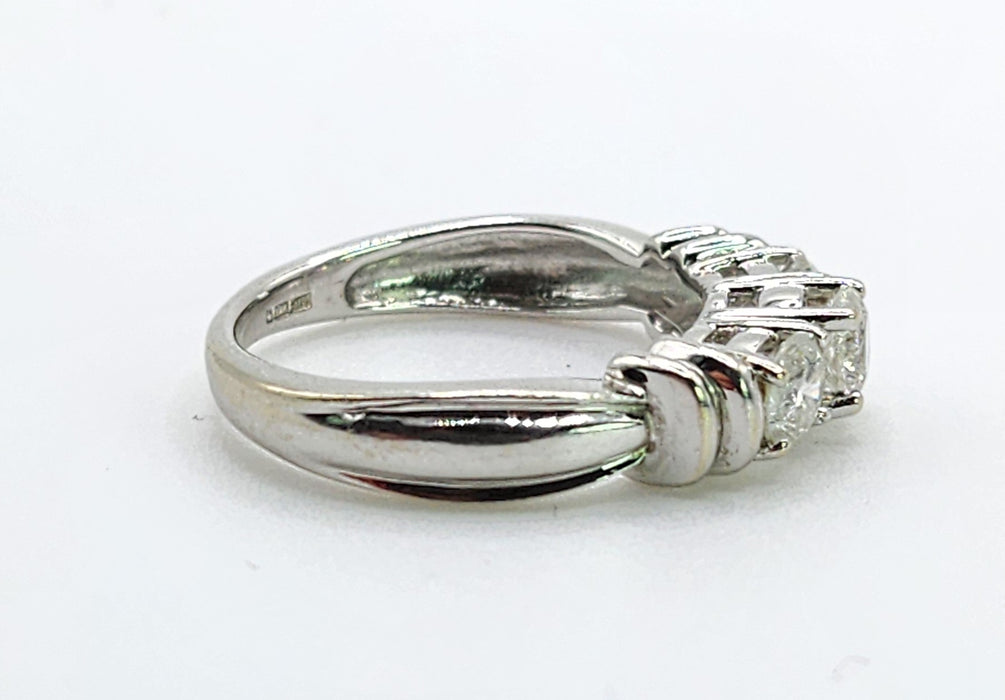 6518 Vintage: 14ct White Gold Diamond Three-Stone Stepped Ring — From Sheffield