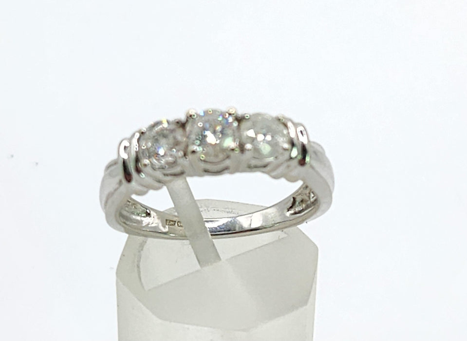 6518 Vintage: 14ct White Gold Diamond Three-Stone Stepped Ring — From Sheffield