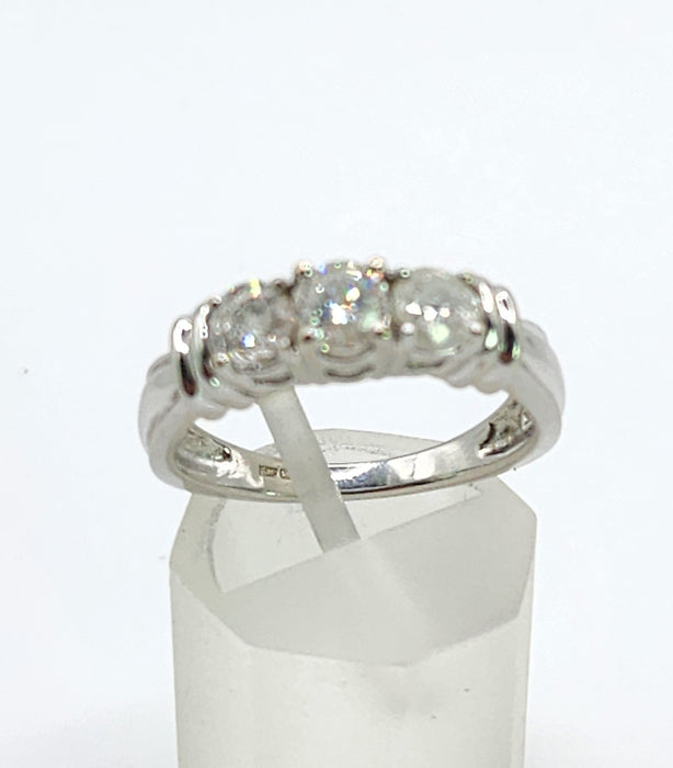 6518 Vintage: 14ct White Gold Diamond Three-Stone Stepped Ring — From Sheffield