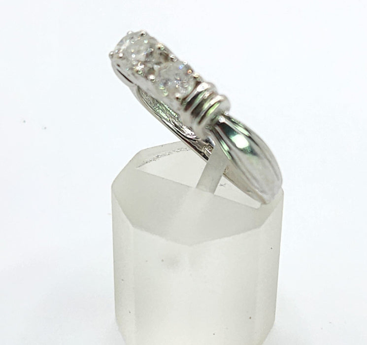 6518 Vintage: 14ct White Gold Diamond Three-Stone Stepped Ring — From Sheffield