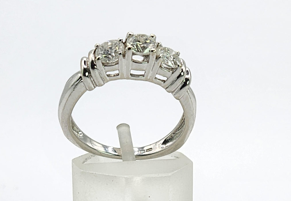6518 Vintage: 14ct White Gold Diamond Three-Stone Stepped Ring — From Sheffield
