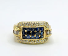 Load image into Gallery viewer, 1708: Vintage: 18ct Gold Blue Sapphires Diamonds Statement Ring- incredible piece
