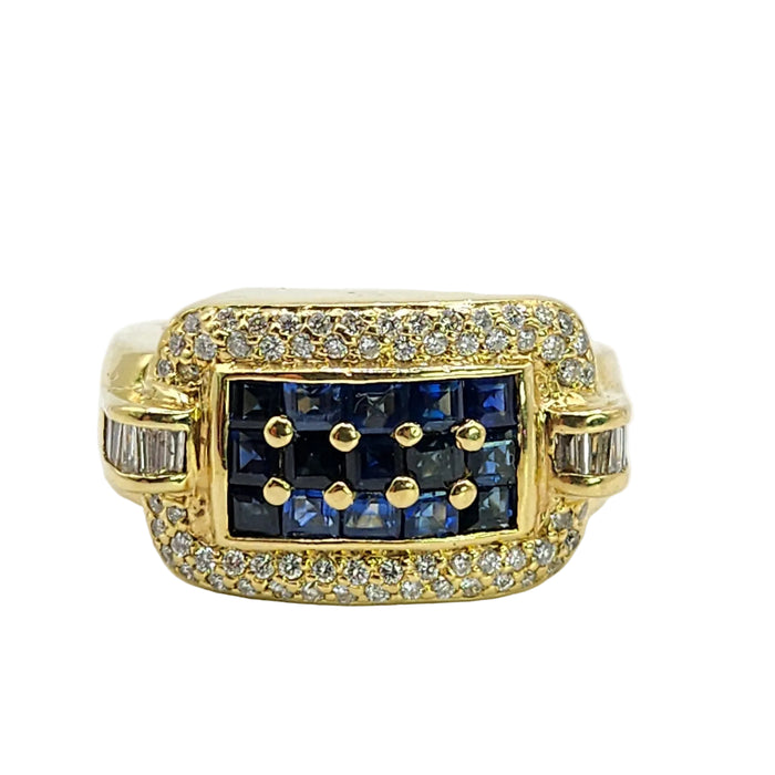 Vintage: 18ct Yellow Gold Blue Sapphire & Diamond Statement Ring