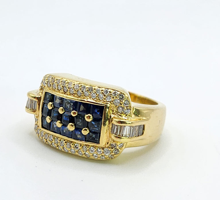 Vintage: 18ct Yellow Gold Blue Sapphire & Diamond Statement Ring