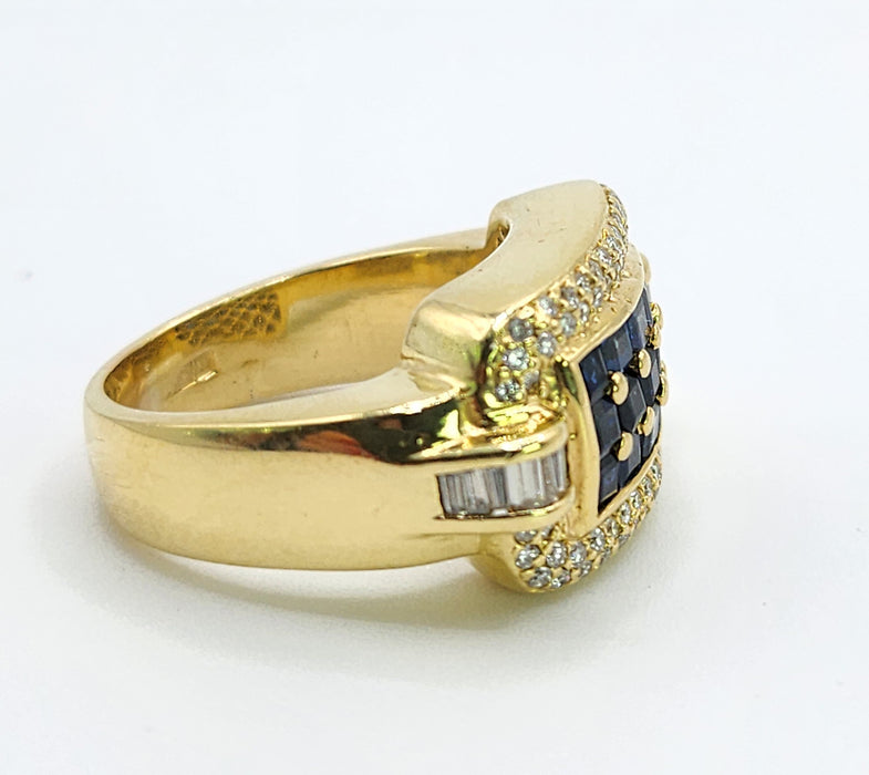Vintage: 18ct Yellow Gold Blue Sapphire & Diamond Statement Ring