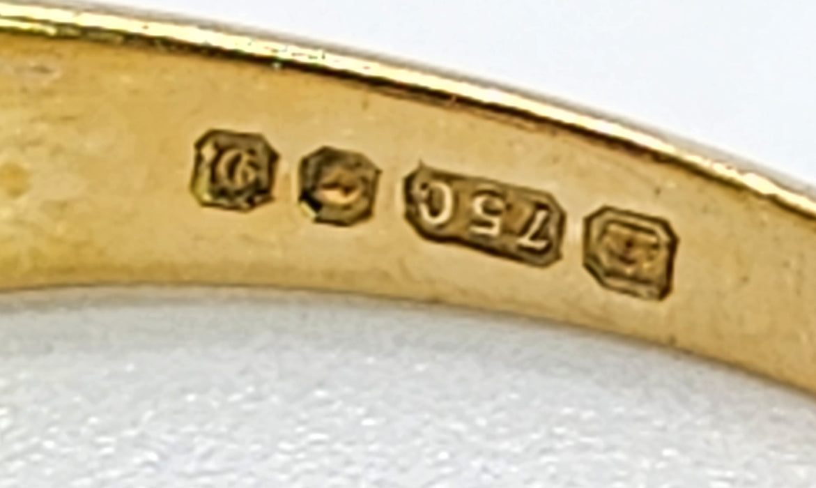 6519 Vintage: 18ct Yellow Gold Ruby & Diamond Five-Stone Carved Half Hoop Ring — From 1978