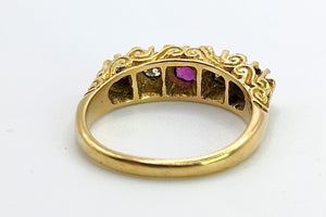 1713: Vintage: 18ct Gold Rubies Diamonds Ring- From London 1978