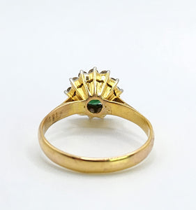 1714 Vintage: 18ct Gold Emerald Diamonds Flowerhead Ring