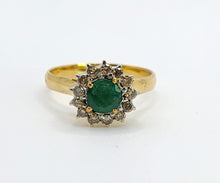 Load image into Gallery viewer, 1714 Vintage: 18ct Gold Emerald Diamonds Flowerhead Ring

