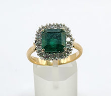Load image into Gallery viewer, 1722: Vintage: 18ct Gold Emerald &amp; Diamonds Square Set Cocktail Ring- exceptional
