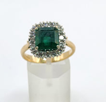 Load image into Gallery viewer, 1722: Vintage: 18ct Gold Emerald &amp; Diamonds Square Set Cocktail Ring- exceptional
