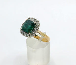 1722: Vintage: 18ct Gold Emerald & Diamonds Square Set Cocktail Ring- exceptional