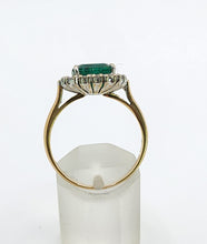 Load image into Gallery viewer, 1722: Vintage: 18ct Gold Emerald &amp; Diamonds Square Set Cocktail Ring- exceptional
