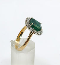 Load image into Gallery viewer, 1722: Vintage: 18ct Gold Emerald &amp; Diamonds Square Set Cocktail Ring- exceptional
