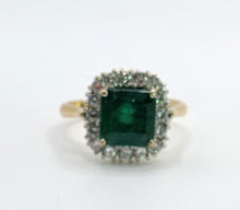 Load image into Gallery viewer, 1722: Vintage: 18ct Gold Emerald &amp; Diamonds Square Set Cocktail Ring- exceptional
