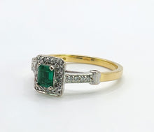 Load image into Gallery viewer, 1723: Vintage: 18ct Gold Emerald 32 Diamonds Dress Ring- elegant eye candy
