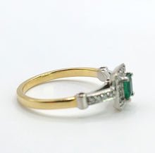 Load image into Gallery viewer, 1723: Vintage: 18ct Gold Emerald 32 Diamonds Dress Ring- elegant eye candy
