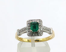 Load image into Gallery viewer, 1723: Vintage: 18ct Gold Emerald 32 Diamonds Dress Ring- elegant eye candy
