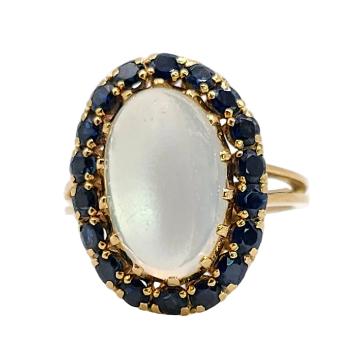 Vintage: 18ct Yellow Gold Moonstone & Blue Sapphire Cocktail Ring