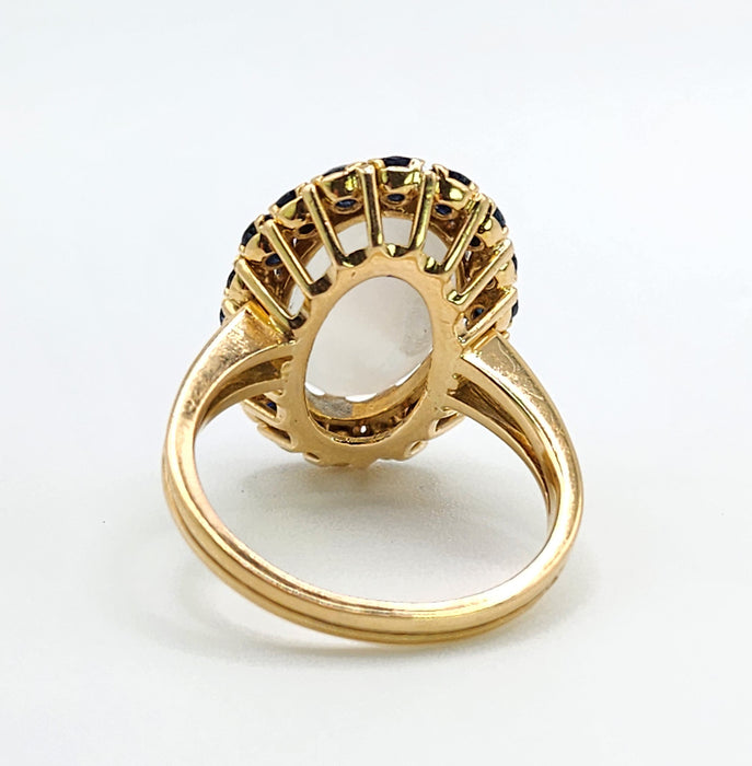 Vintage: 18ct Yellow Gold Moonstone & Blue Sapphire Cocktail Ring